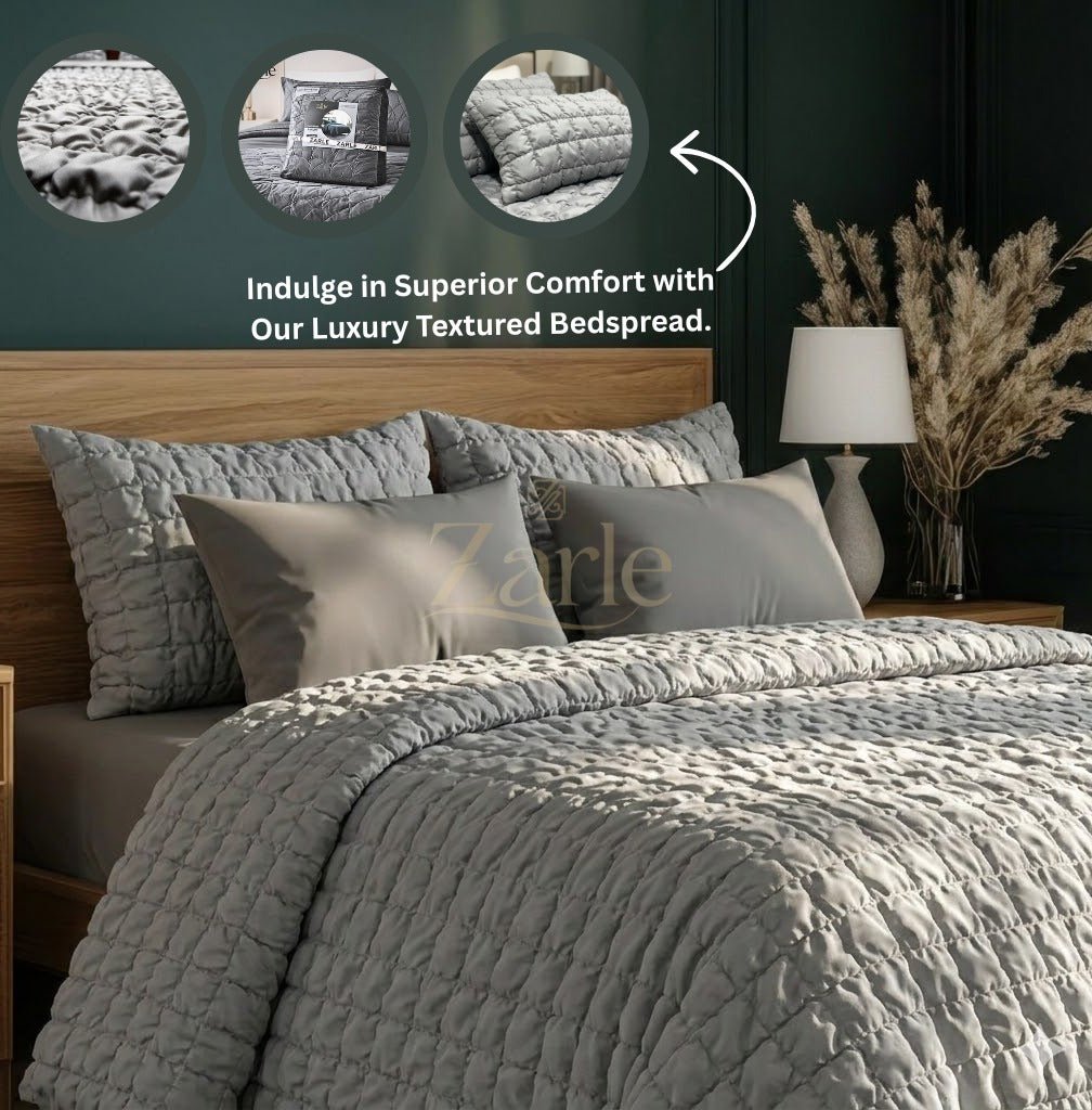 Bubble Quilted Bedspread Set – King Size (Elegant Grey) - Zarle