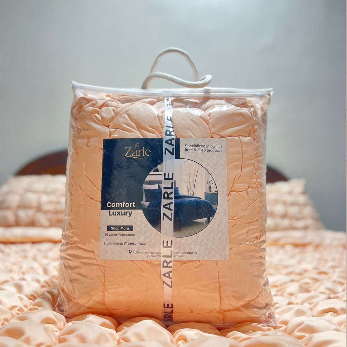 Bubble Quilted Bedspread Set – King Size (Luxury Peach) - Zarle
