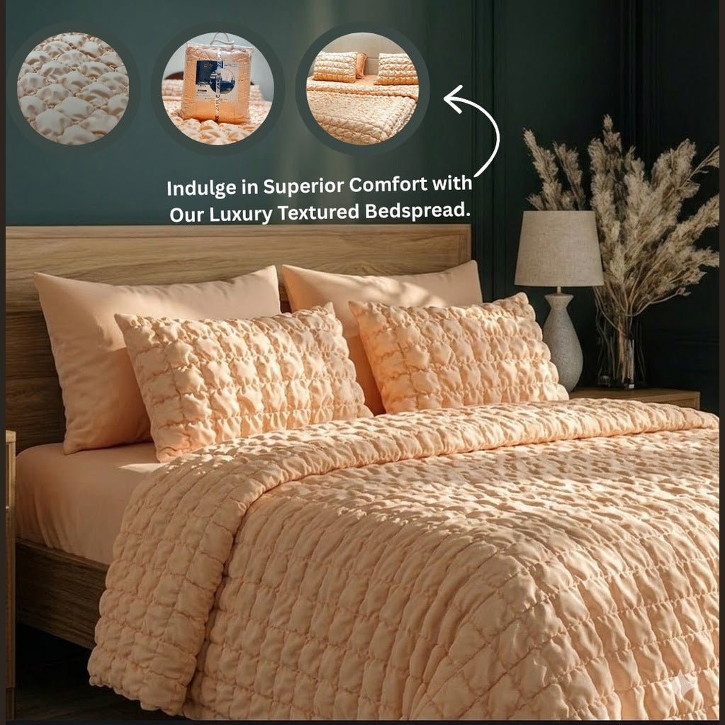 Bubble Quilted Bedspread Set – King Size (Luxury Peach) - Zarle