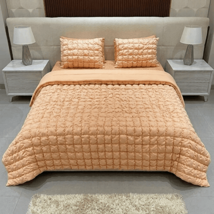 Bubble Quilted Bedspread Set – King Size (Luxury Peach) - Zarle