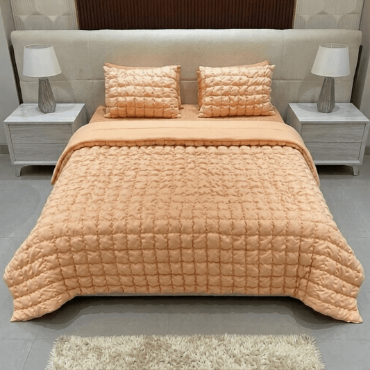Bubble Quilted Bedspread Set – King Size (Luxury Peach) - Zarle