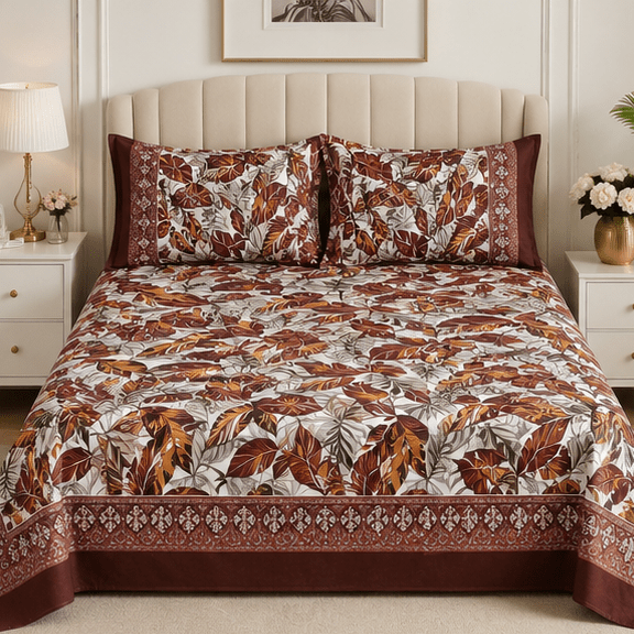 Crystal Cotton Lifetime Bedsheet Brown and Rust - Zarle