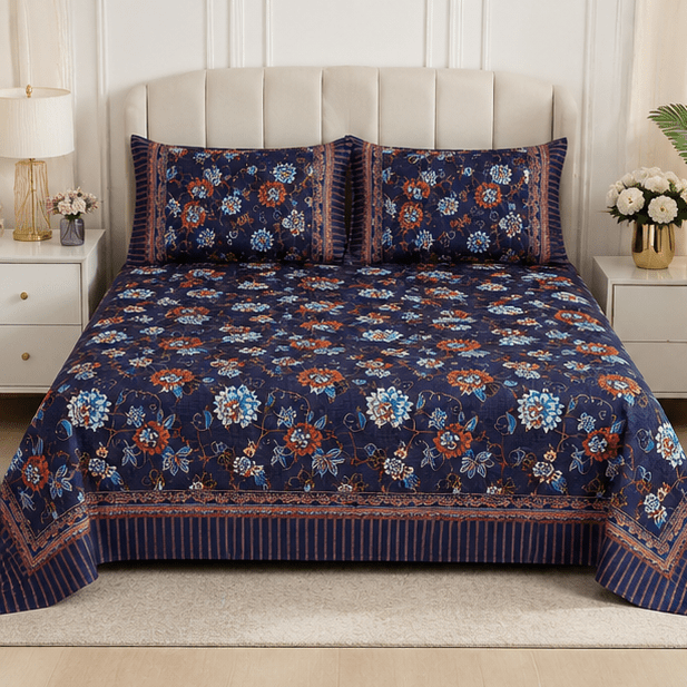 Crystal Cotton Lifetime Bedsheet Navy blue - Zarle