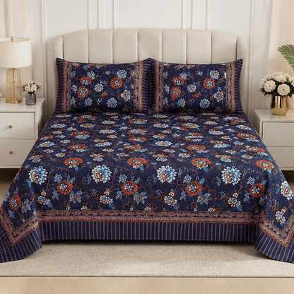 Crystal Cotton Lifetime Bedsheet Navy blue - Zarle