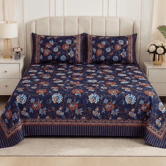 Crystal Cotton Lifetime Bedsheet Navy blue - Zarle
