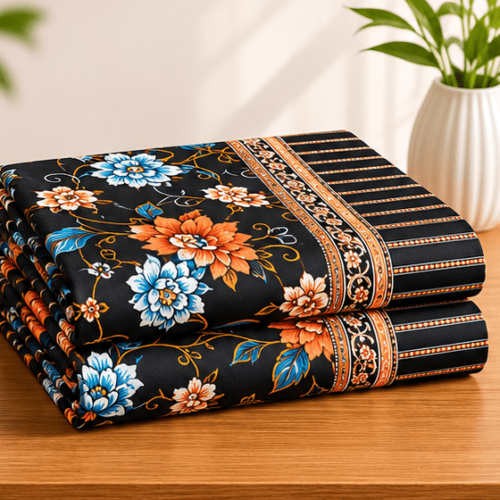 Crystal Cotton Lifetime Bedsheet Orange and Light Blue - Zarle