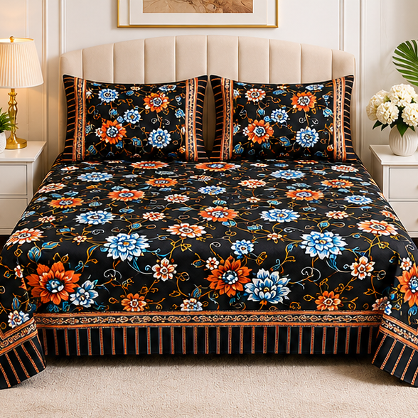 Crystal Cotton Lifetime Bedsheet Orange and Light Blue - Zarle