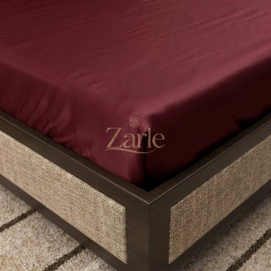 Deep Maroon Premium Plain Dyed Bedsheet – 300 TC Cotton Sateen (King Size) - Zarle