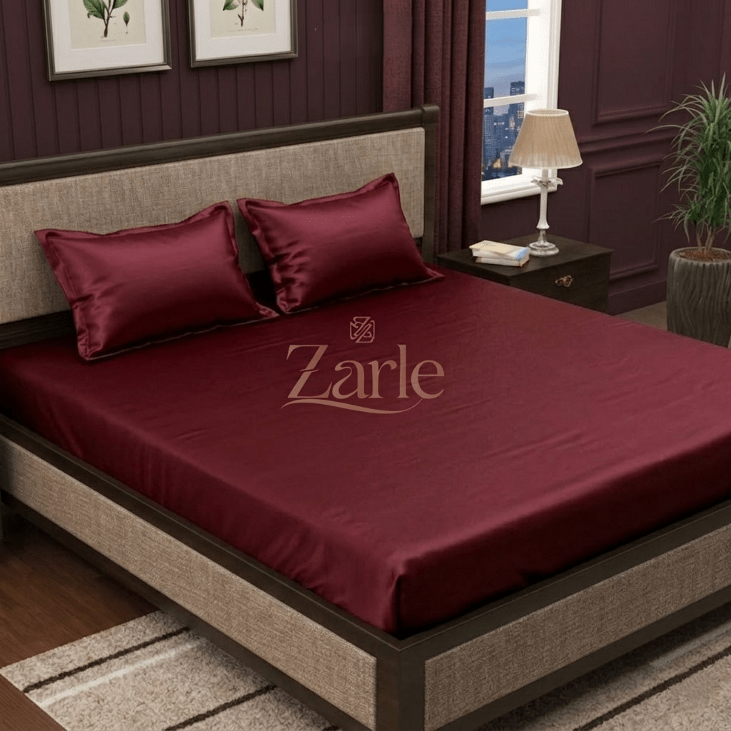 Deep Maroon Premium Plain Dyed Bedsheet – 300 TC Cotton Sateen (King Size) - Zarle
