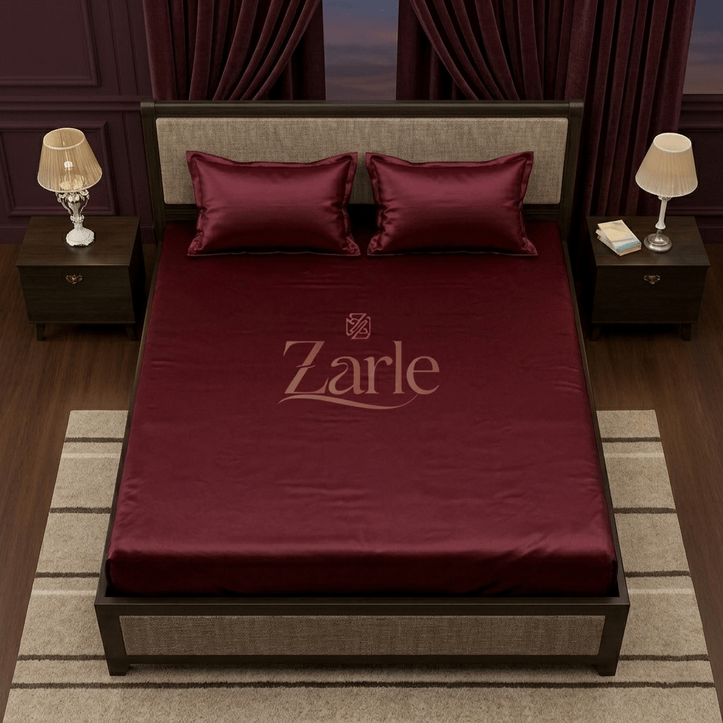 Deep Maroon Premium Plain Dyed Bedsheet – 300 TC Cotton Sateen (King Size) - Zarle