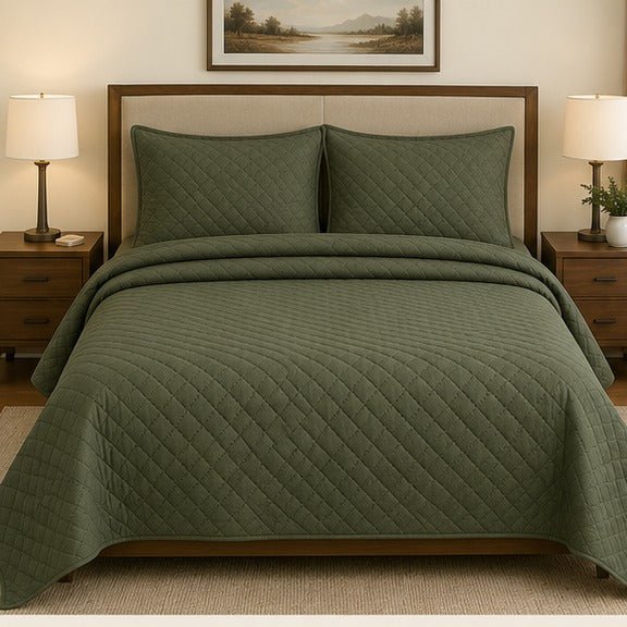 Elegant Olive Green Bedspread Set - Zarle