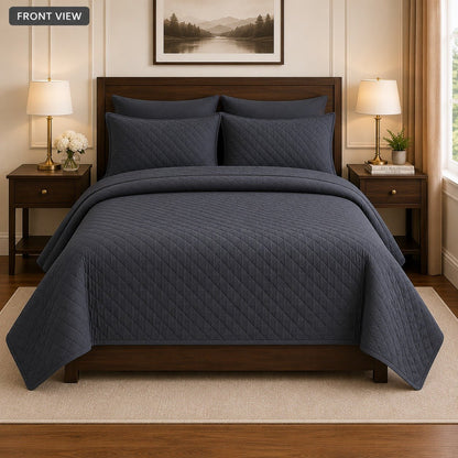 Elegant Quilted Bedspread Set – King Size (Davy Grey) - Zarle