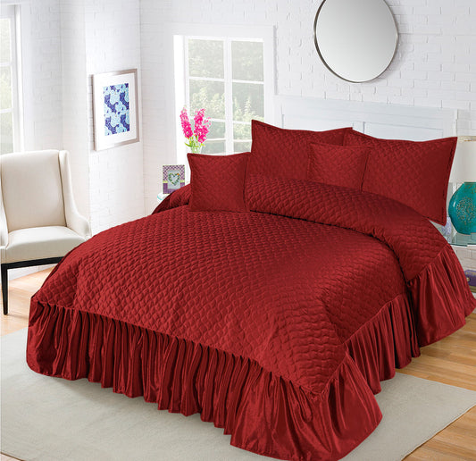 Emboss Velvet Quilted Frilled Luxury Bridal Bedsheet Set – 5 Piece - Zarle