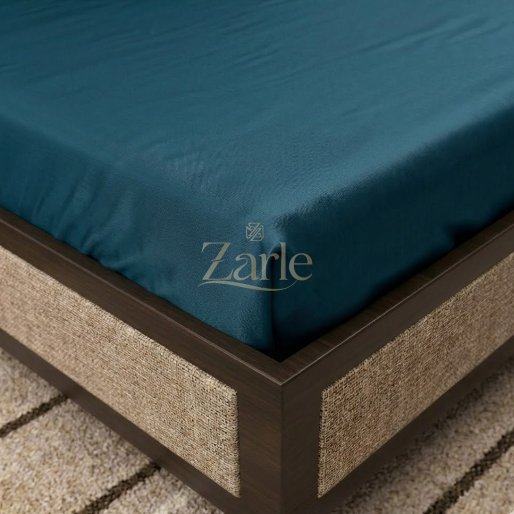 Emerald Coast Blue Premium Plain Dyed Bedsheet – 300 TC Cotton Sateen (King Size) - Zarle