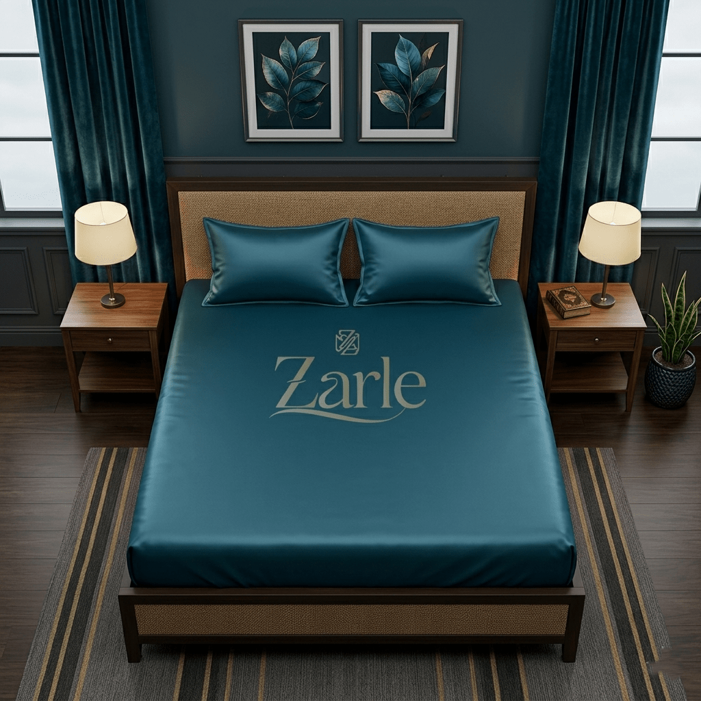 Emerald Coast Blue Premium Plain Dyed Bedsheet – 300 TC Cotton Sateen (King Size) - Zarle