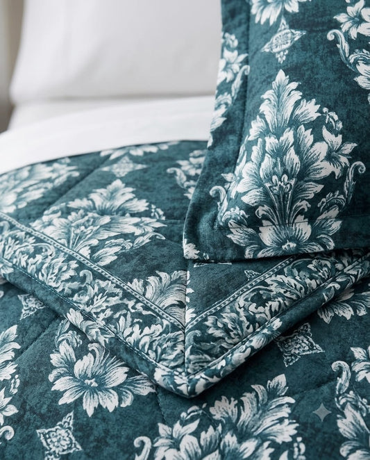 Emerald Damask Crystal Cotton Lifetime Bedsheet - Zarle