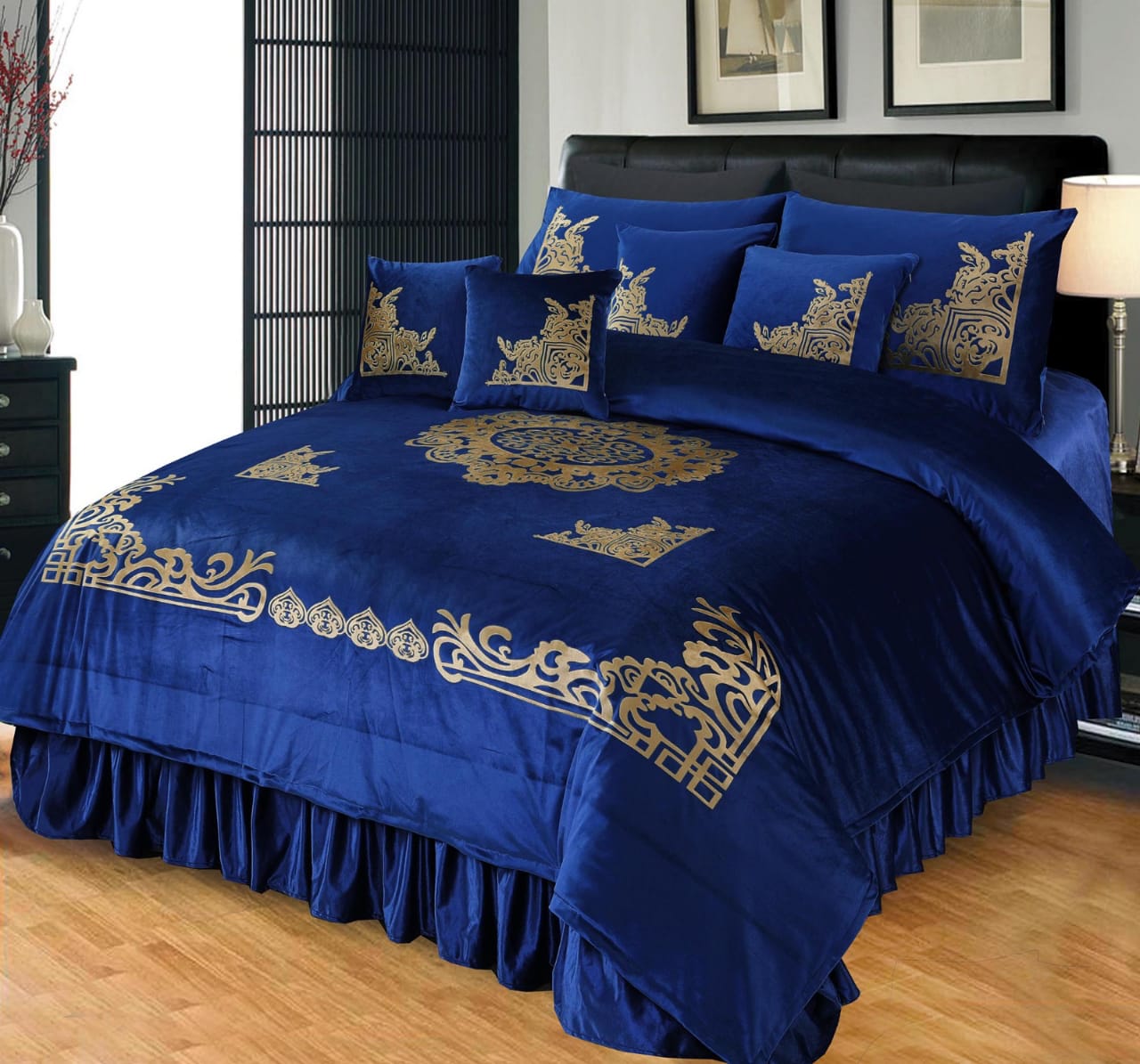Luxury Emboss Velvet Bridal Bed Set – 9 Piece - Zarle
