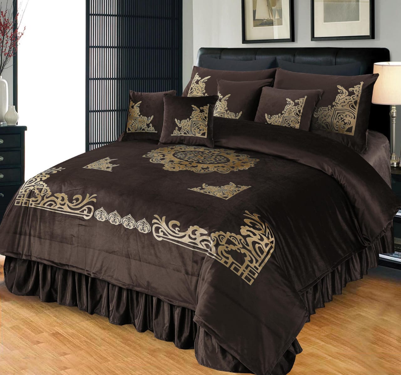 Luxury Emboss Velvet Bridal Bed Set – 9 Piece - Zarle