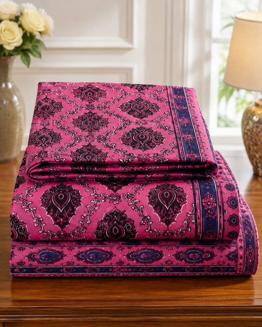 Magenta Paisley Crystal Cotton Lifetime Bedsheet - Zarle