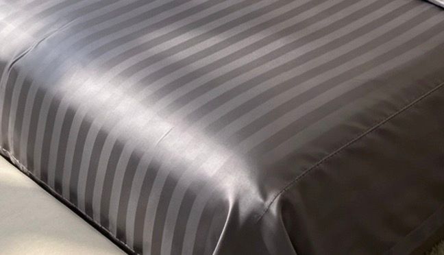 Premium Charcoal Grey Satin Stripe Bedsheet – 200 TC Cotton Sateen with Elegant Piping (King Size) - Zarle