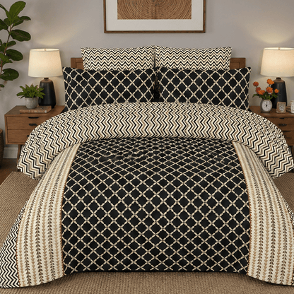 Printed Pure Cotton Bedsheet Black and Beige - Zarle