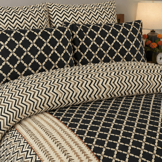 Printed Pure Cotton Bedsheet Black and Beige - Zarle