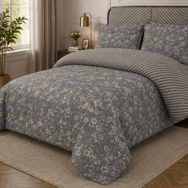 Printed Pure Cotton Bedsheet Dusty Blue - Zarle