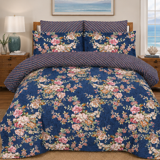 Printed Pure Cotton Bedsheet Royal Blue - Zarle