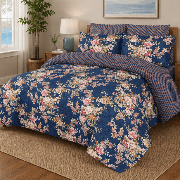 Printed Pure Cotton Bedsheet Royal Blue - Zarle