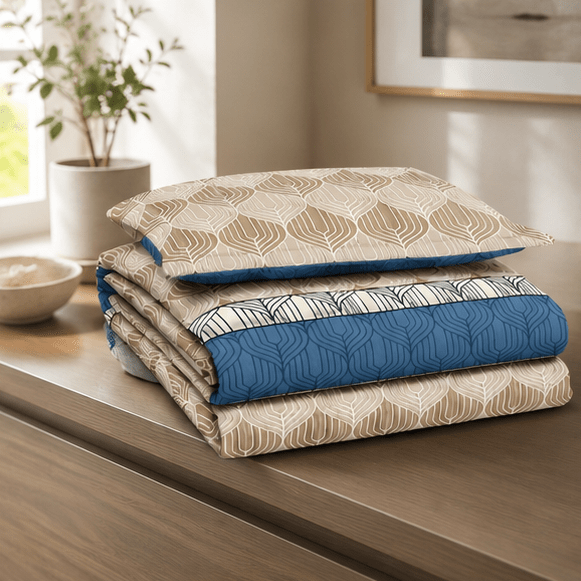 Printed Pure Cotton Bedsheet Set Blue and Beige - Zarle