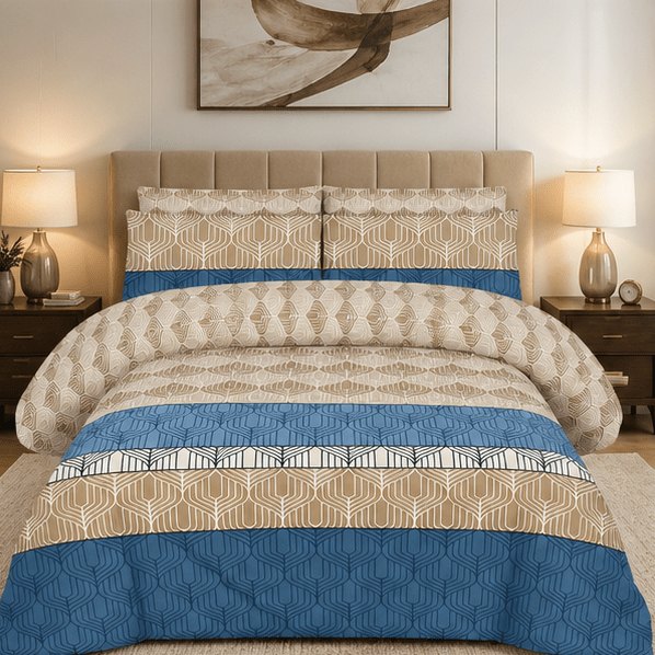 Printed Pure Cotton Bedsheet Set Blue and Beige - Zarle
