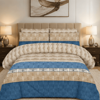 Printed Pure Cotton Bedsheet Set Blue and Beige - Zarle