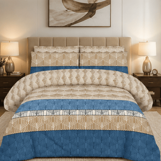 Printed Pure Cotton Bedsheet Set Blue and Beige - Zarle