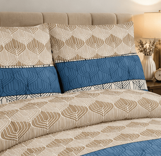 Printed Pure Cotton Bedsheet Set Blue and Beige - Zarle