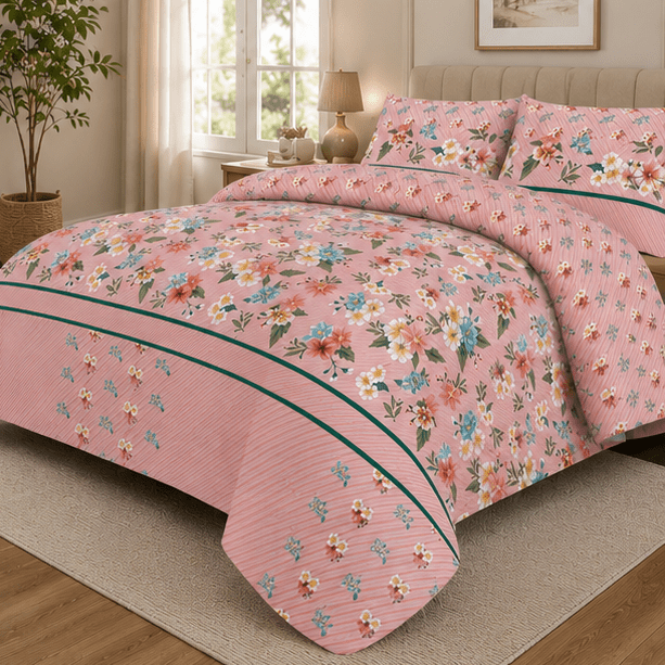 Printed Pure Cotton Bedsheet Set Pink - Zarle