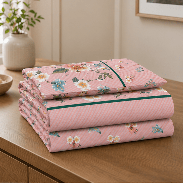 Printed Pure Cotton Bedsheet Set Pink - Zarle