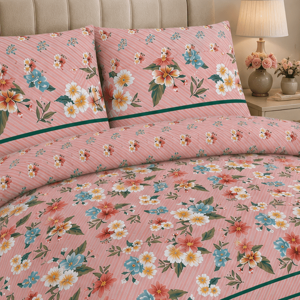 Printed Pure Cotton Bedsheet Set Pink - Zarle