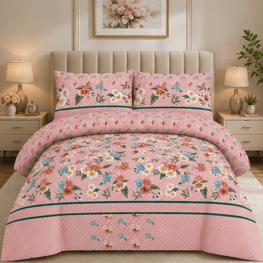Printed Pure Cotton Bedsheet Set Pink - Zarle