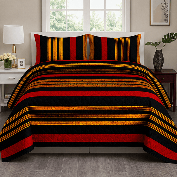 Printed Quilted Bedspread Black and Red - Zarle