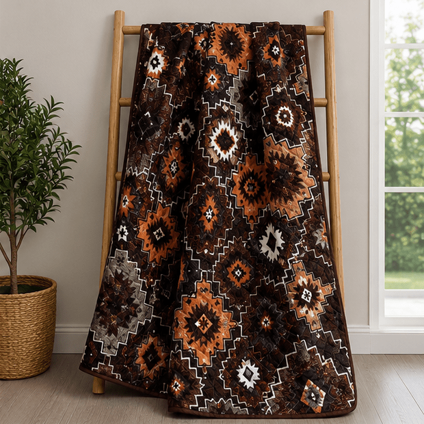 Printed Quilted Bedspread Dark chocolate brown - Zarle