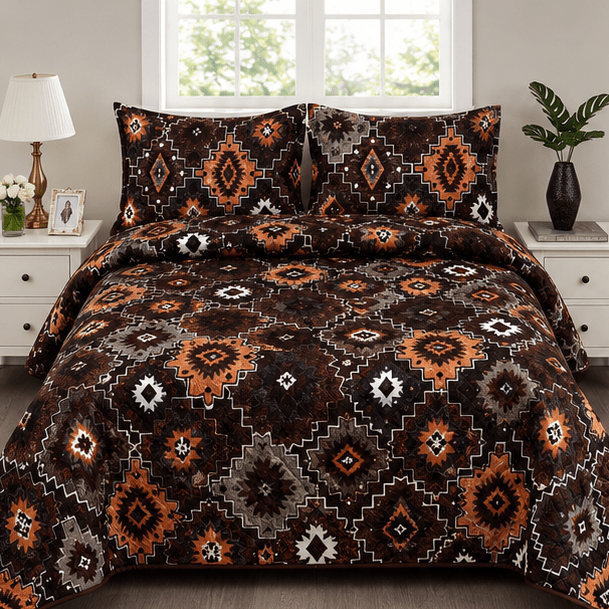 Printed Quilted Bedspread Dark chocolate brown - Zarle