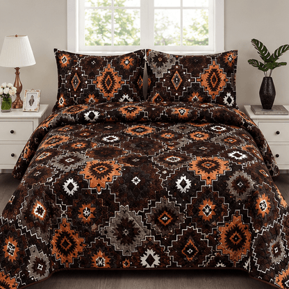 Printed Quilted Bedspread Dark chocolate brown - Zarle