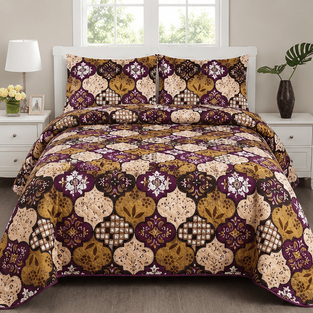 Printed Quilted Bedspread deep purple - Zarle