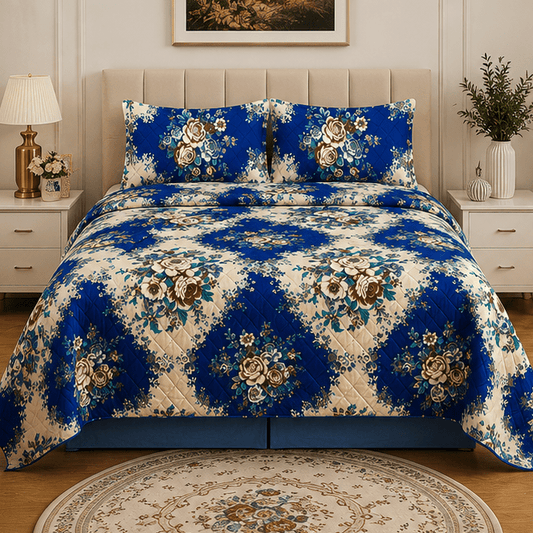 Printed Quilted Bedspread Royal Blue - Zarle