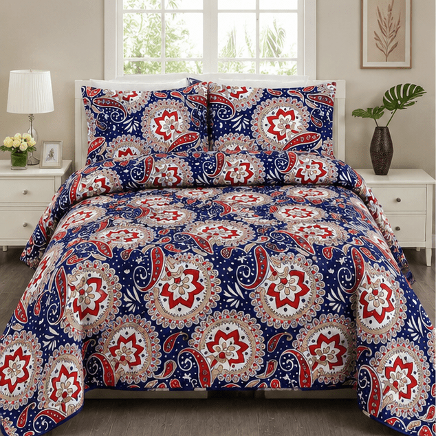 Printed Quilted Bedspread Set Blue - Zarle