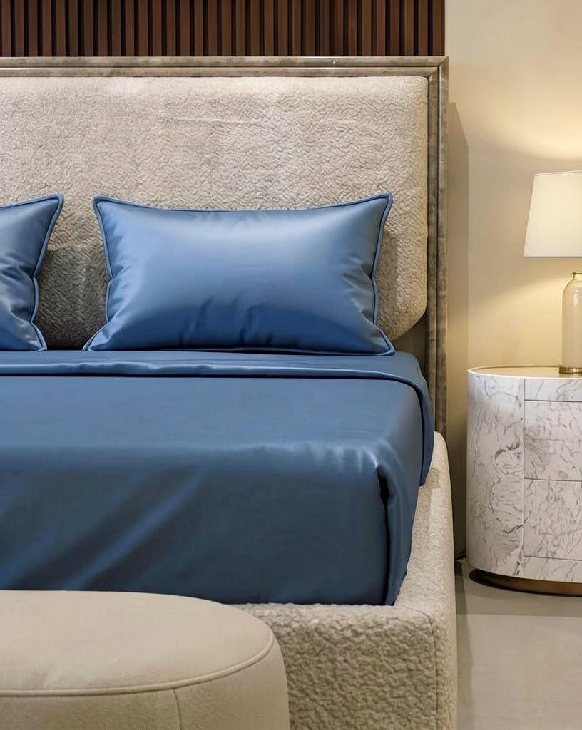Steel Blue Premium Plain Dyed Bedsheet – 300 TC Cotton Sateen (King Size) - Zarle
