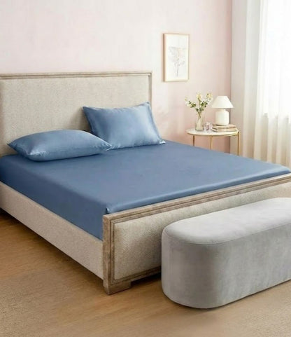 Steel Blue Premium Plain Dyed Bedsheet – 300 TC Cotton Sateen (King Size) - Zarle