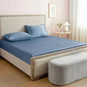steel blue premium plain dyed bedsheet – 300 tc cotton sateen (king size)
