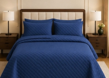 Elegant Navy Blue Bedspread Set
