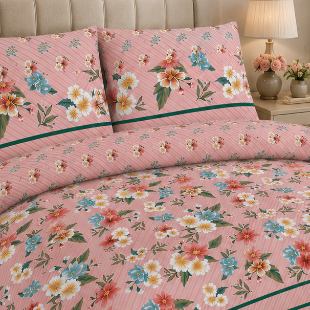 printed pure cotton bedsheet set pink printed pure cotton bedsheet set pink